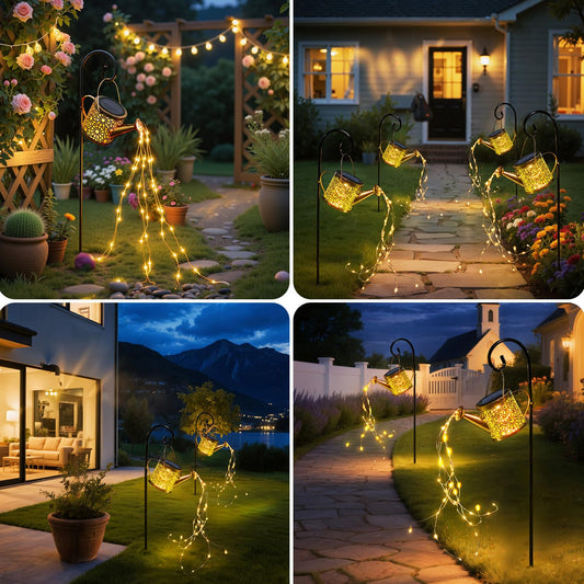 Daknswte Solar Watering Can Lights Outdoor Garden,Waterproof Led Hanging Metal Lantern with Fairy String Light,Garden Ornaments for Yard Lawn Pathway Patio Decor and Women Mom Birthday Gifts