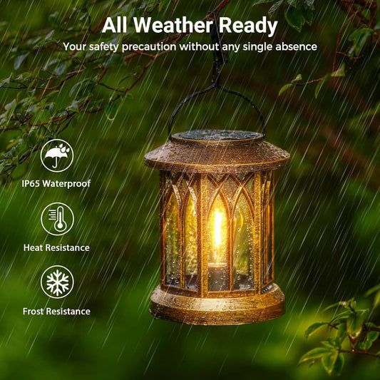 BUCASA Solar Lights Outdoor Garden, 2 Pack Hexagonal Vintage Solar Lanterns with LED Buld, Clip, 12H Runtime Garden Ornaments Outdoor Lantern Light, Waterproof Decorative Lighting for Table Yard Patio