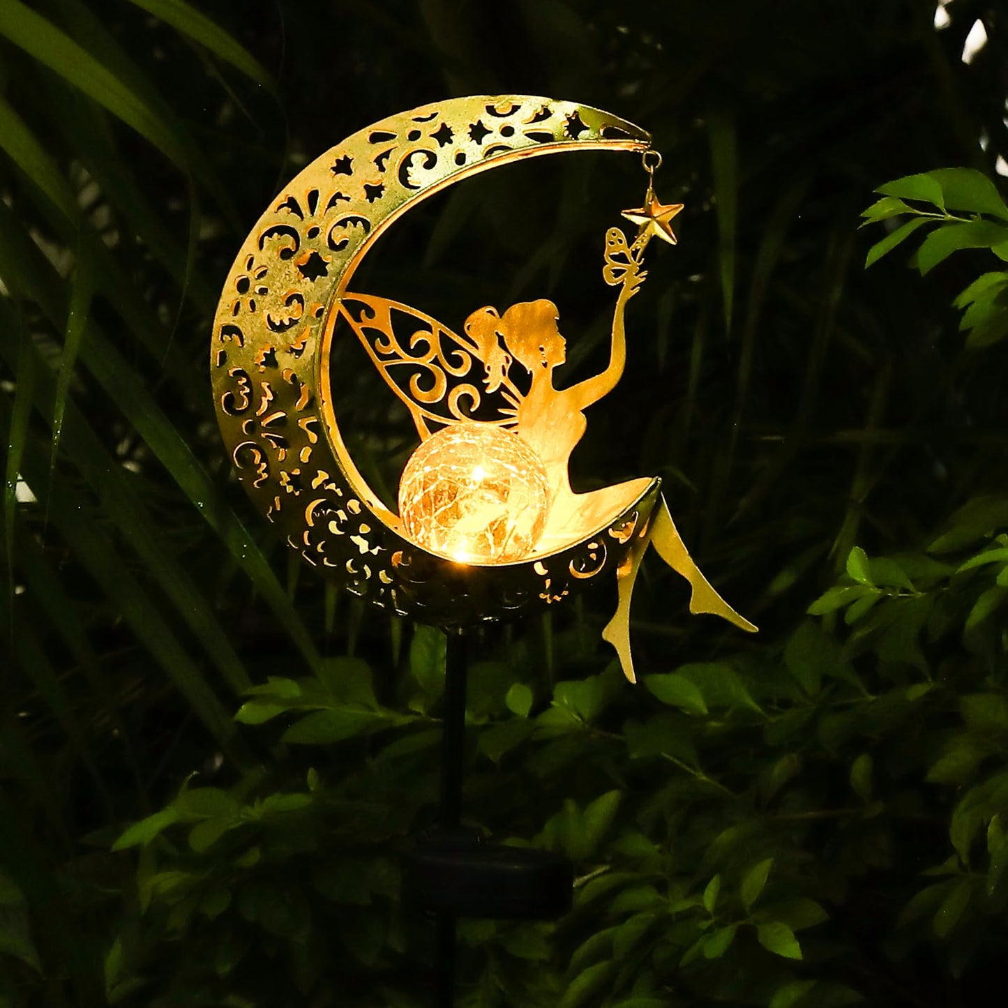 ZKLiLi Solar Lights Garden Decorations,Moon Fairy Light,Solar Crackle Glass Globe,Warm LED Light for Pathway Lawn Patio Courtyard Gifts for Mom Grandma Women