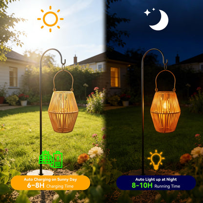 Ollny Solar Lights Outdoor Garden, 2 Pack Hanging Solar Lanterns with LED Bulds, IP44 Waterproof Garden Ornaments Outside Lantern Light for Yard Pathway Patio Decor, Birthday Gifts for Women Unique