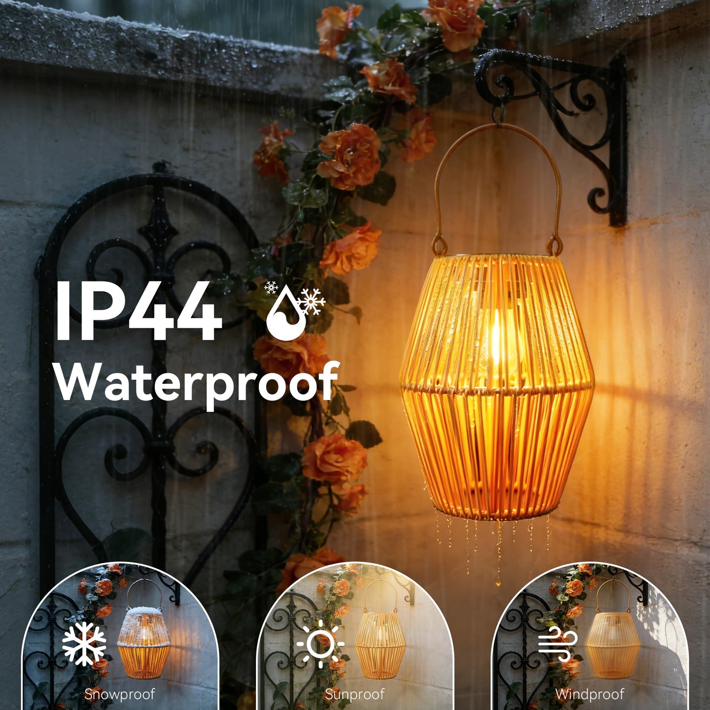 Ollny Solar Lights Outdoor Garden, 2 Pack Hanging Solar Lanterns with LED Bulds, IP44 Waterproof Garden Ornaments Outside Lantern Light for Yard Pathway Patio Decor, Birthday Gifts for Women Unique